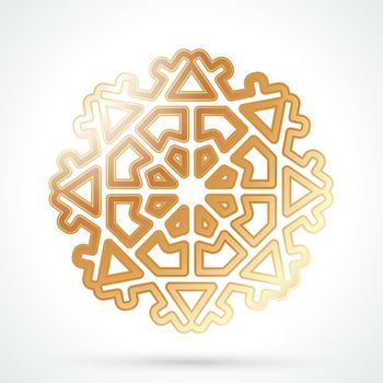 Gold snowflake icon. Abstract winter symbol. Decorative element for brochure, flyer, greeting card. Vector illustration.