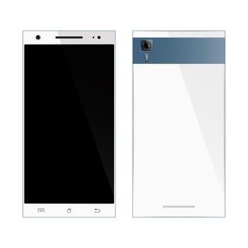 White smartphone front, back view isolated on white background. Mobile phone vector illustration.
