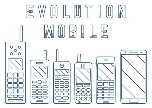 Mobile phone to smartphone. Phone evolution line design. Vector illustration.