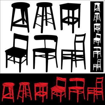 Set of chairs and stools icon. Vector illustration.