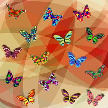 Pattern of butterflies on abstract background. Colored vector illustration.