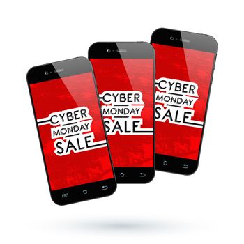 Cyber Monday Sale. Black Smartphone isolated. Vector illustration