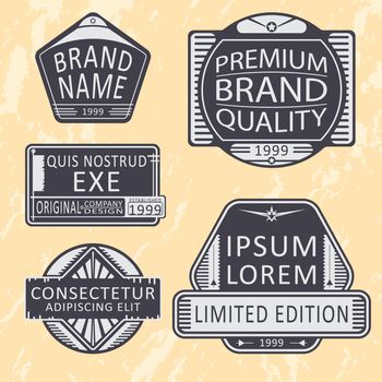 Vintage insignias, stamps or logotypes set. Vector illustration.