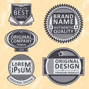 Vintage insignias, stamps or logotypes set. Vector illustration.