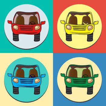 Vector set of colored cars. Front view, isolated.