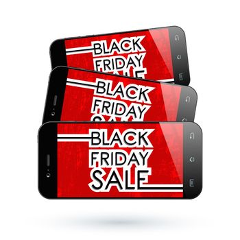 Black Friday Sale. Black Smart phone isolated. Vector illustration