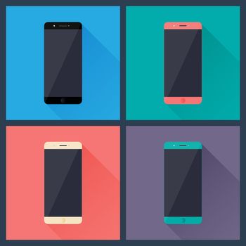 Smartphone Isolated. Flat Vector Design Mobile Phone. Colored Smart Phone.