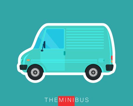Freight car, delivery bus. Colored mini van. Commercial vehicle minibus. Vector illustration