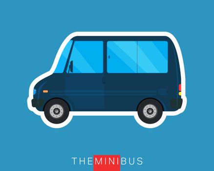 Blue passenger mini van. Colored minibus. Commercial vehicle. Vector illustration