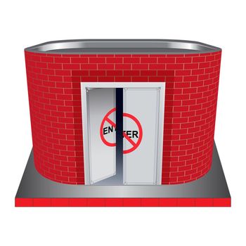 Utility building of red brick with warning sign. Vector illustration.