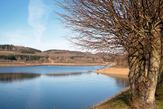 Panoramic image of Dhunn water reservoir, Bergisches Land, Germany