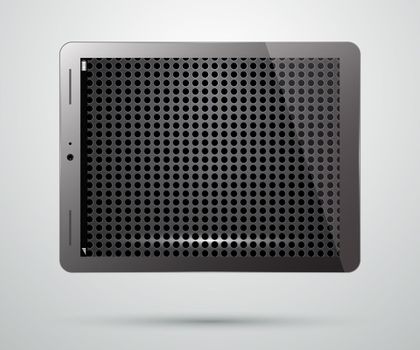 Tablet PC Computer with metallic perforated screensaver. Realistic modern isolated mobile pad. Vector illustration.