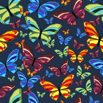 Seamless pattern of butterflies. Colored vector illustration.