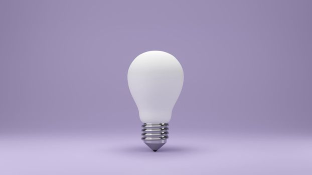 White light bulb on bright purple background in pastel colors.