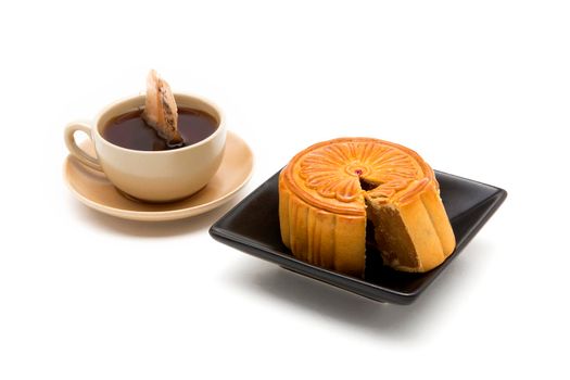 Mooncake and tea,Chinese mid autumn festival food.