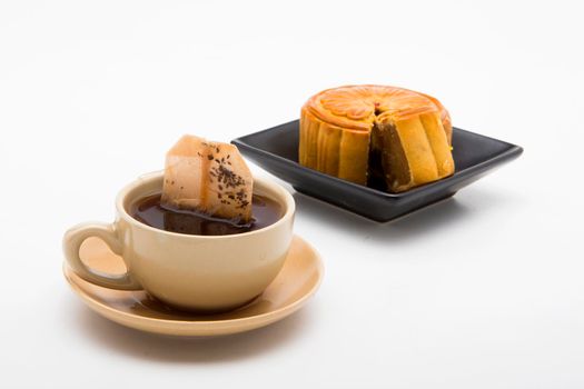 Mooncake and tea,Chinese mid autumn festival food.