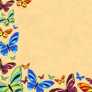 Postcard with abstract images of a butterfly. Colored vector illustration.