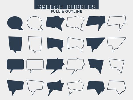 Speech bubble set. Speech box template. Speech bubbles full and outline. Vector illustration.