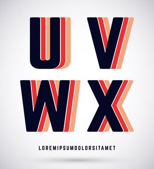 Set of typographic alphabet font template. Letters U, V, W, X logo or icon. Vector illustration.