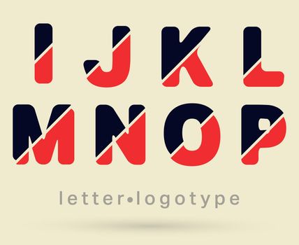 Alphabet font template. Set of letters I - J - K - L - M - N - O - P logo or icon. Vector illustration.