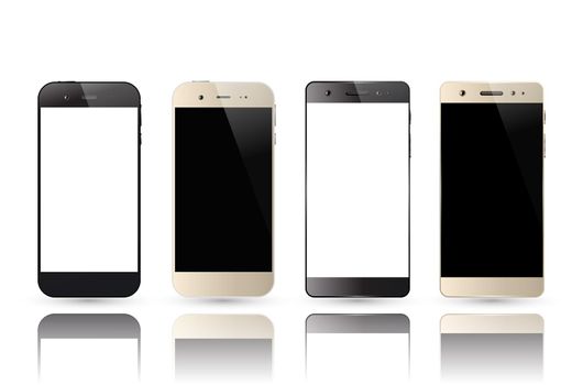 Smartphone set with blank screen isolated on white background. Vector illustration.