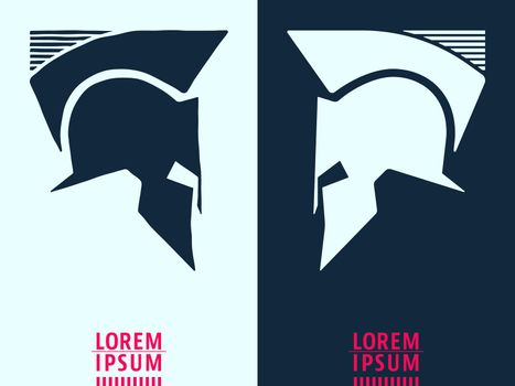 Greek helmet, Roman helmet, Spartan helmet. Element protection warrior. Icon, logotype or t-shirt printing. Vector illustration.