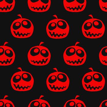 Halloween pumpkin seamless pattern. Red pumpkins on black background. Vector illustration.