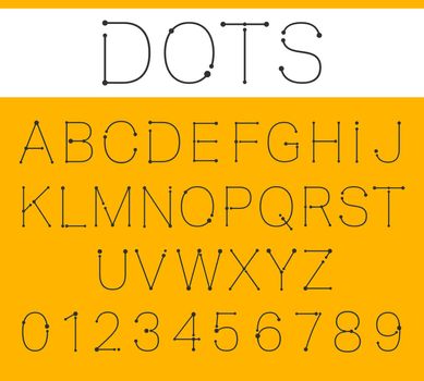 Alphabet font template. Letters and numbers. Connection dots design. Vector illustration.