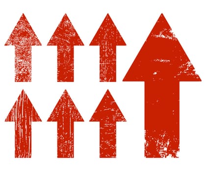 Set of red grunge arrows. Vector illustration.