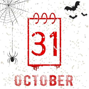 Halloween 31 october, calendar page design. Vector illustration