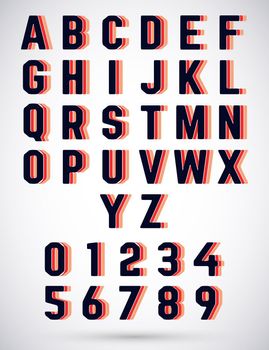 Alphabet font template. Letters and numbers. Vector illustration.
