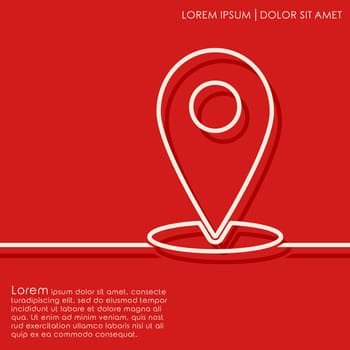 Outline location marker on red background. Brochures, flyer, card design template. Vector illustration