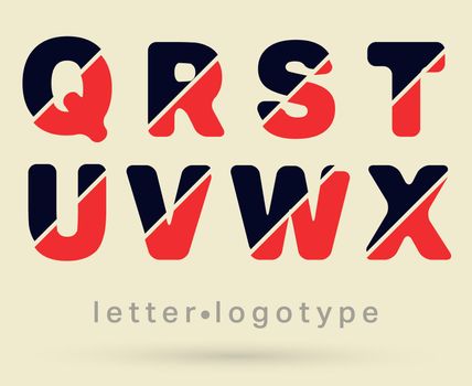 Alphabet font template. Set of letters Q - R - S - T - U - V - W - X logo or icon. Vector illustration.