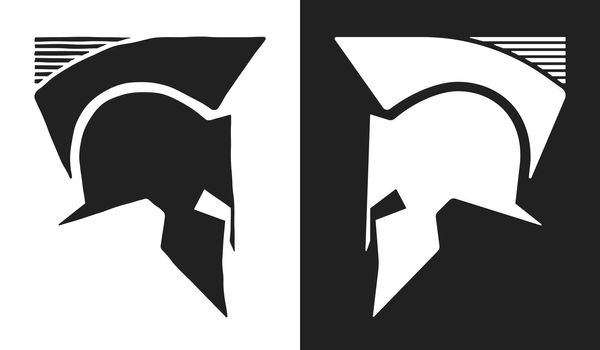 Spartan helmet logo. Roman or Greek symbol. Vector illustration.