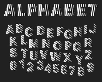 Alphabet font template. Set of typographic stripes letters and numbers. Vector illustration.