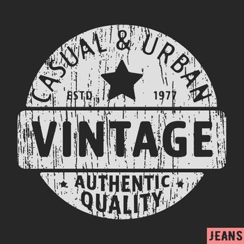 T-shirt print design. Casual and urban vintage stamp. Printing and badge applique label t-shirts, jeans, casual wear. Vector illustration.