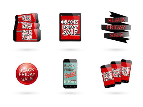 Black friday sale template. Various devices and objects. Vector illustration.