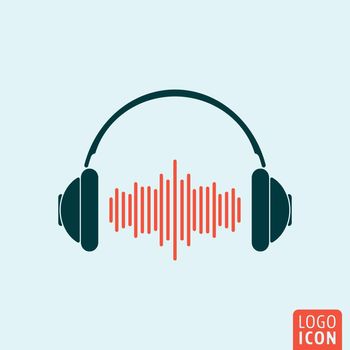 Headphone icon. Headphones logo. Headphone symbol. Headphones with sound wave icon isolated, minimal design. Vector illustration