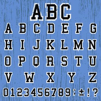 Grunge ABC alphabet vintage template font. Letters and numbers grunge design. Vector illustration.