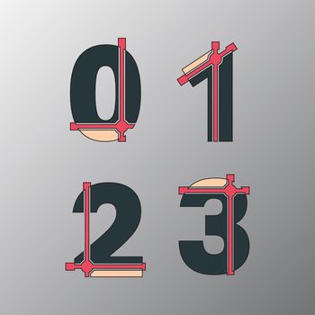 Number font template. Set of numbers 0, 1, 2, 3 logo or icon Vector illustration