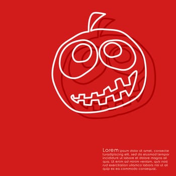 Line halloween pumpkin on red background. Cover brochures, flyer, card design template. Vector illustration