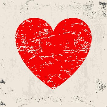 Grunge heart. Red heart on grunge texture background. Vector illustration