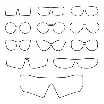 Spectacle frame isolated on white background. Various design frames for sunglasses and eyeglasses. Vector illustration.