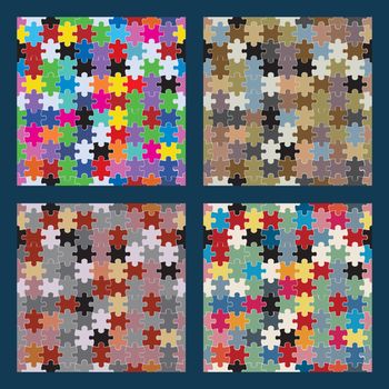 Colored puzzle seamless pattern set. Game square template. Vector illustration