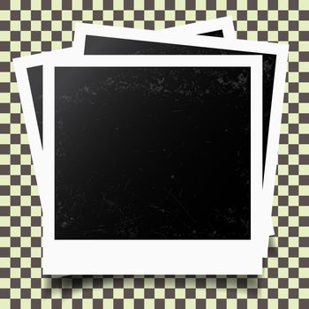 Polaroid photo frames on checkered background. Vector illustration.
