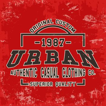 T-shirt print design. Urban vintage stamp. Printing and badge applique label t-shirts, jeans, casual wear. Vector illustration.