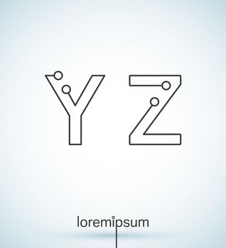 Connection dots font. Set of letters Y, Z logo or icon vector design