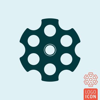 Revolver cylinder icon. Cylindrical rotating part of a revolver with six chambers. Vector illustration