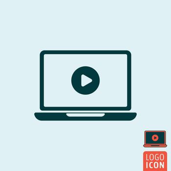 Laptop icon. Laptop symbol. Laptop with video player icon isolated. Play button icon. Vector illustration