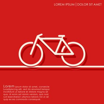 Outline bicycle on red background. Brochures, flyer, card design template. Vector illustration